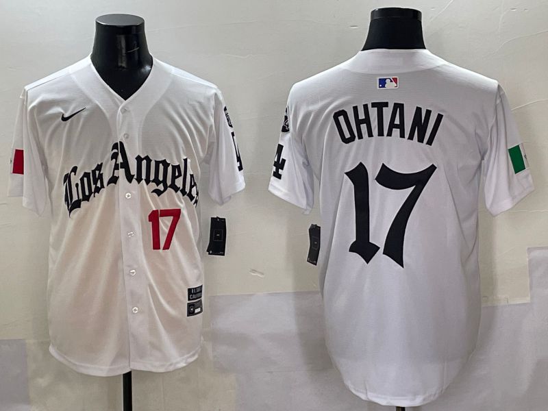 Men Los Angeles Dodgers #17 Ohtani White Five generations Joint Name 2025 Nike MLB Jersey style 2